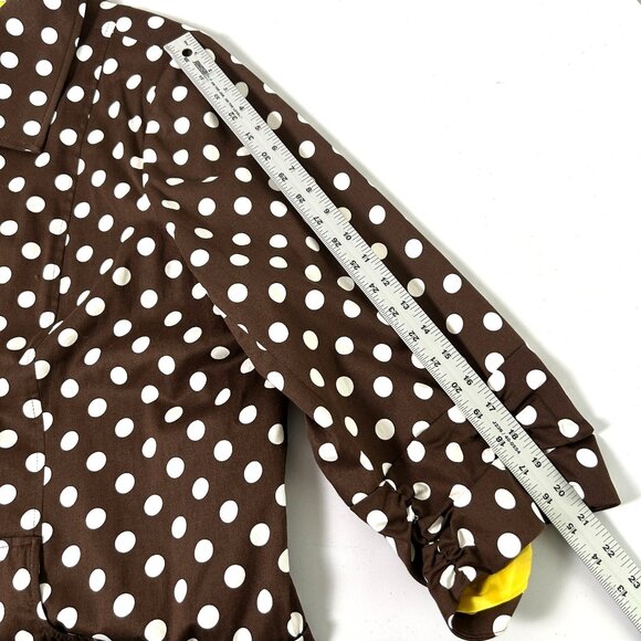 Susan Graver Sateen Jacket Size 3X Brown White Polka Dot Ruched Sleeve Pockets - Picture 12 of 16